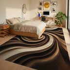 Earthy Swirl Abstract Flow Rug Bedroom View