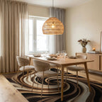 Earthy Swirl Abstract Flow Rug Dining Room View