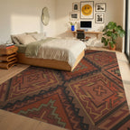 Earthy Terracotta Navajo Diamond Rug Bedroom View