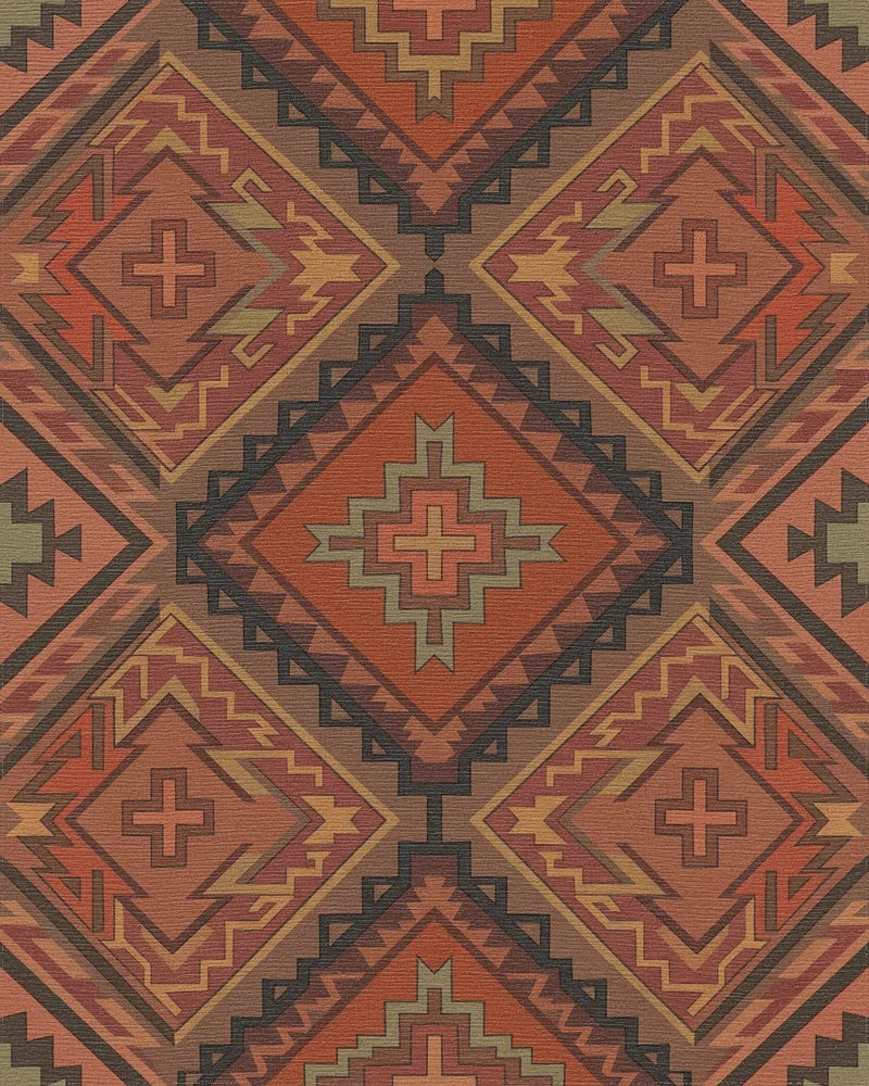 Earthy Terracotta Navajo Diamond Rug - Cutout View