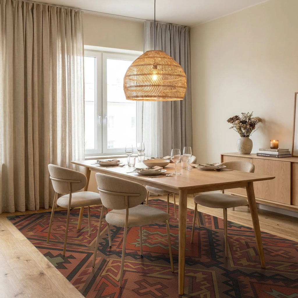 Earthy Terracotta Navajo Diamond Rug Dining Room View