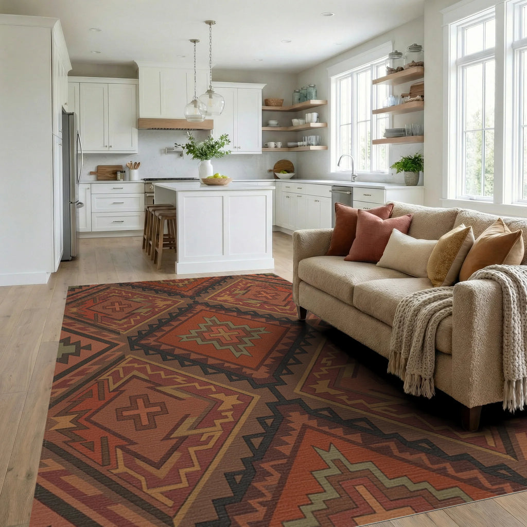 Earthy Terracotta Navajo Diamond Rug Living Room View
