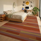Earthy Terracotta Stripe Abstract Rug Bedroom View