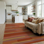 Earthy Terracotta Stripe Abstract Rug Living Room View