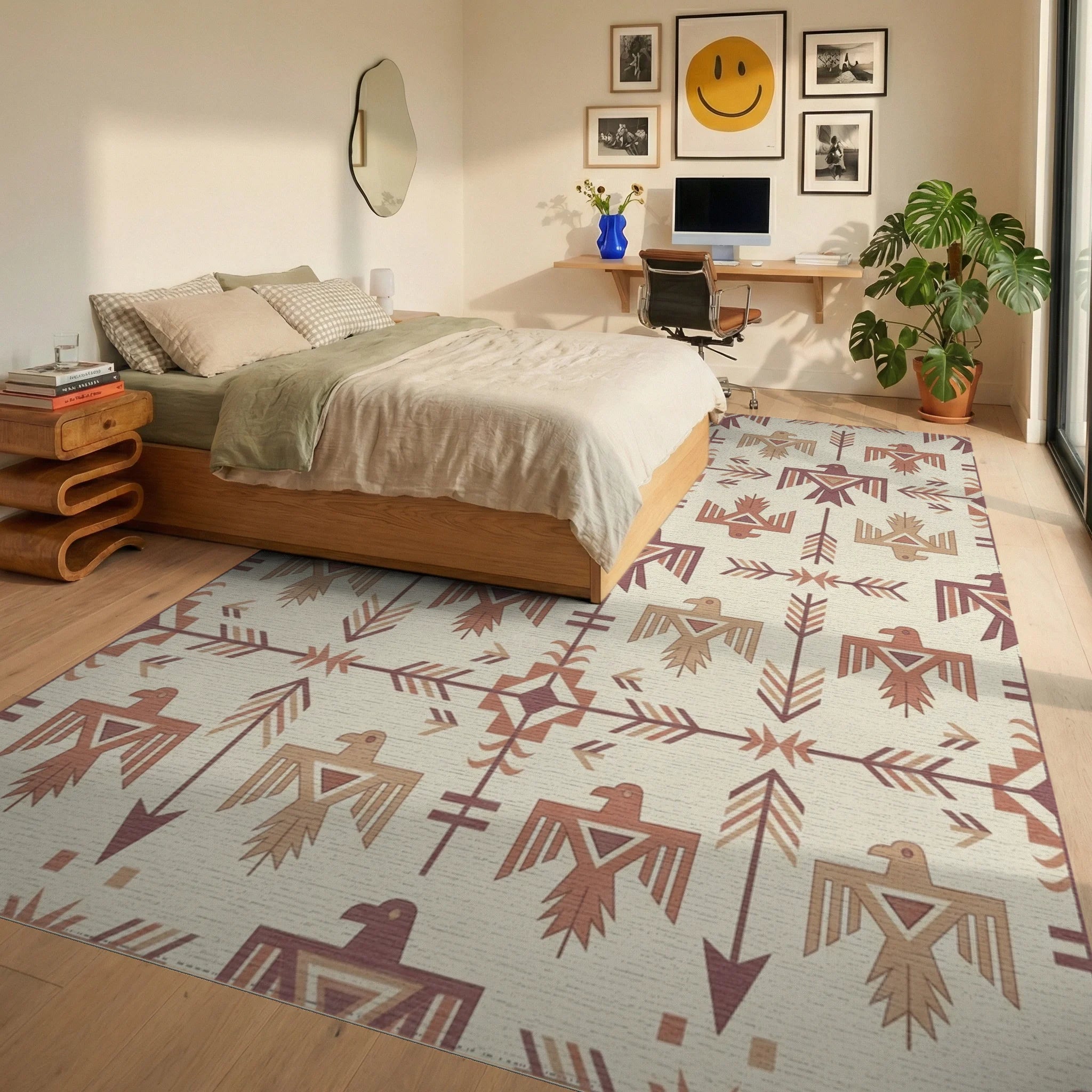 Earthy Thunderbirds Arrow Geometric Rug Bedroom View
