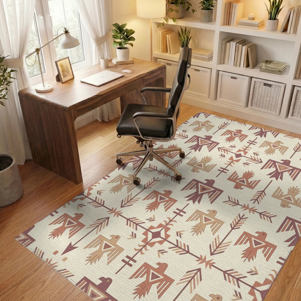 Earthy Thunderbirds Arrow Geometric Rug Office View