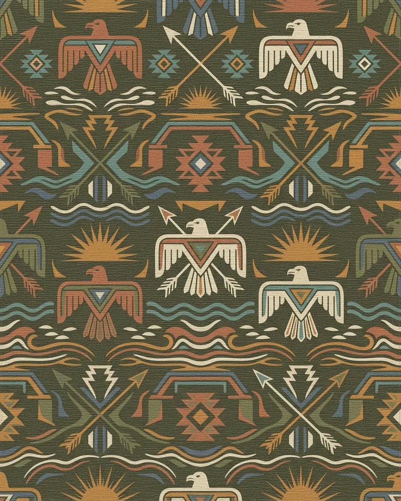 Earthy Thunderbirds Arrows Geometric Waves Rug - Cutout View