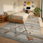 Earthy Tonal Geometric Diamond Rug - Bedroom View