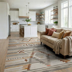 Earthy Tonal Geometric Diamond Rug - Living Room View
