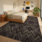 Earthy Tone Geometric Diamond Zigzag Rug Bedroom View