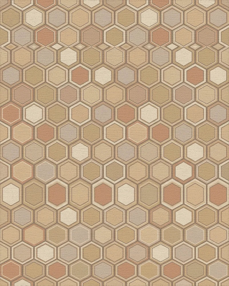 Earthy Tone Geometric Hexagon Rug - Cutout View