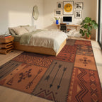 Earthy Tone Geometric Patchwork Rug Bedroom View