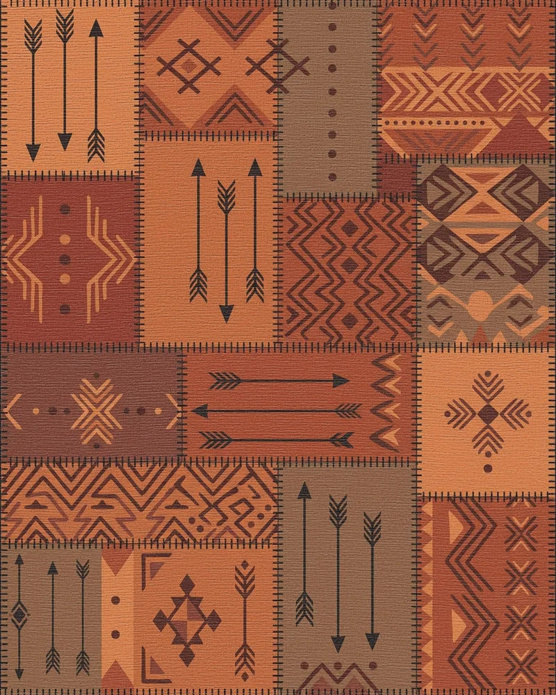 Earthy Tone Geometric Patchwork Rug - Cutout View