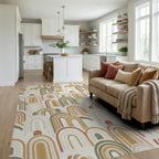 Earthy Tone Rainbow Arch Overlay Rug Living Room View
