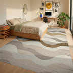 Earthy Tone Rippling Wave Rug - Bedroom View
