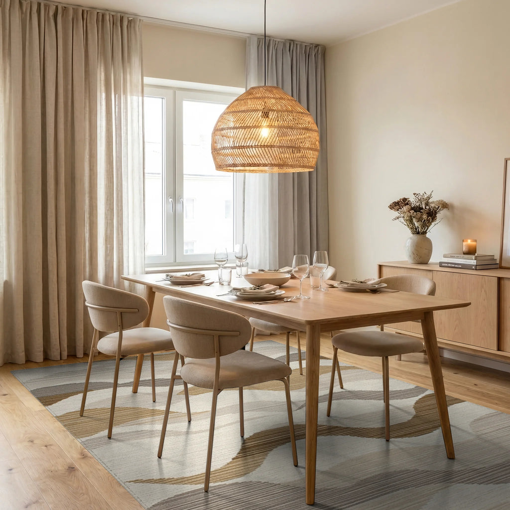 Earthy Tone Rippling Wave Rug - Dining Room View