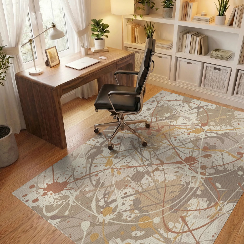 Earthy Tone Splatter Abstract Rug Office View