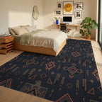 Earthy Tone Thunderbird Geometric Rug Bedroom View