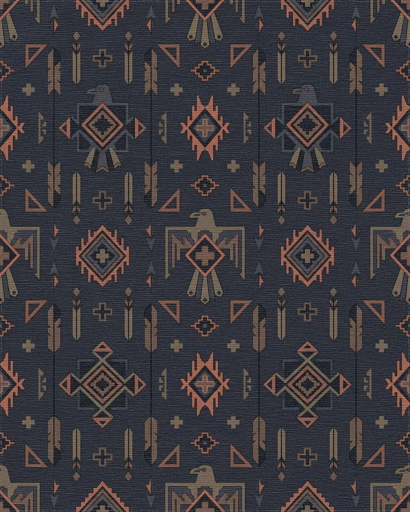 Earthy Tone Thunderbird Geometric Rug - Cutout View