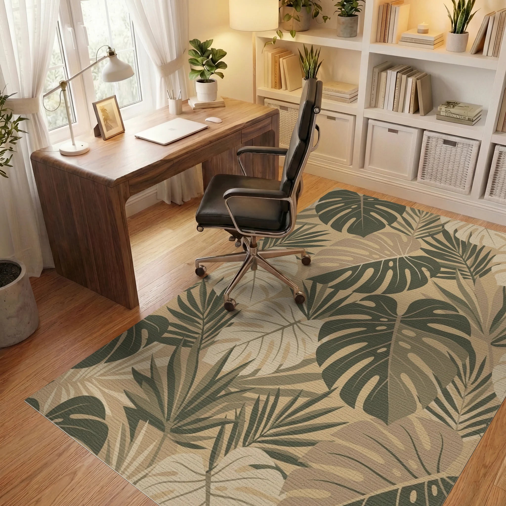 Earthy Tone Tropical Foliage Rug Office View