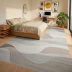 Earthy Tone Wave Landscape Rug - Bedroom View