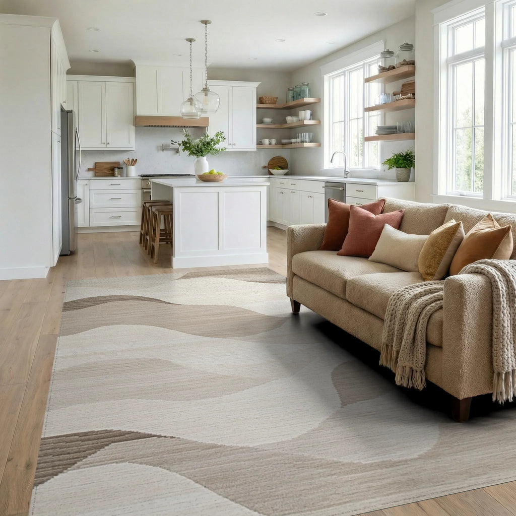 Earthy Tone Wave Landscape Rug - Living Room View
