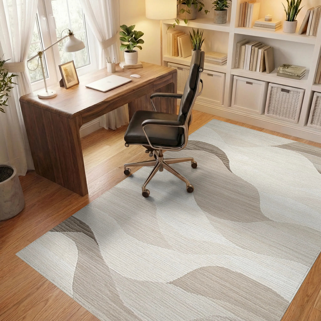 Earthy Tone Wave Landscape Rug - Office View