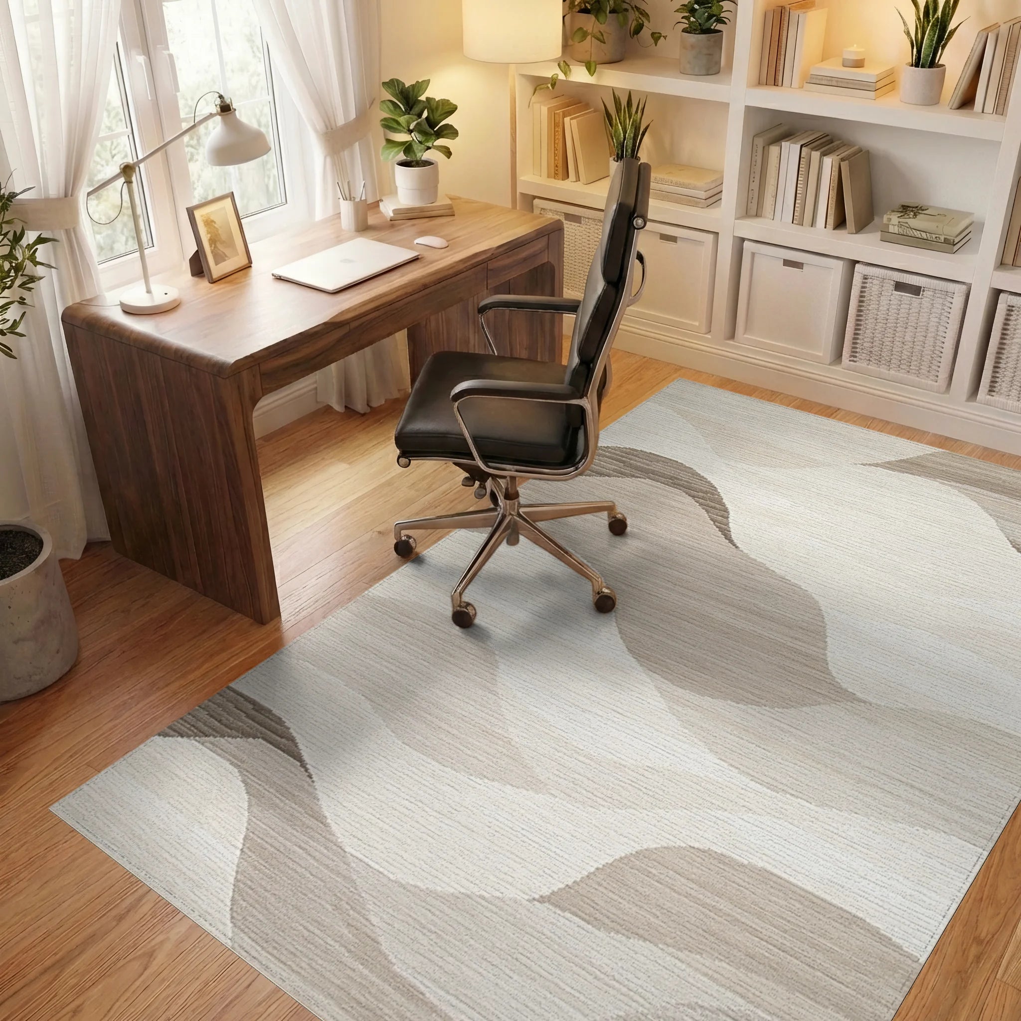 Earthy Tone Wave Landscape Rug - Office View