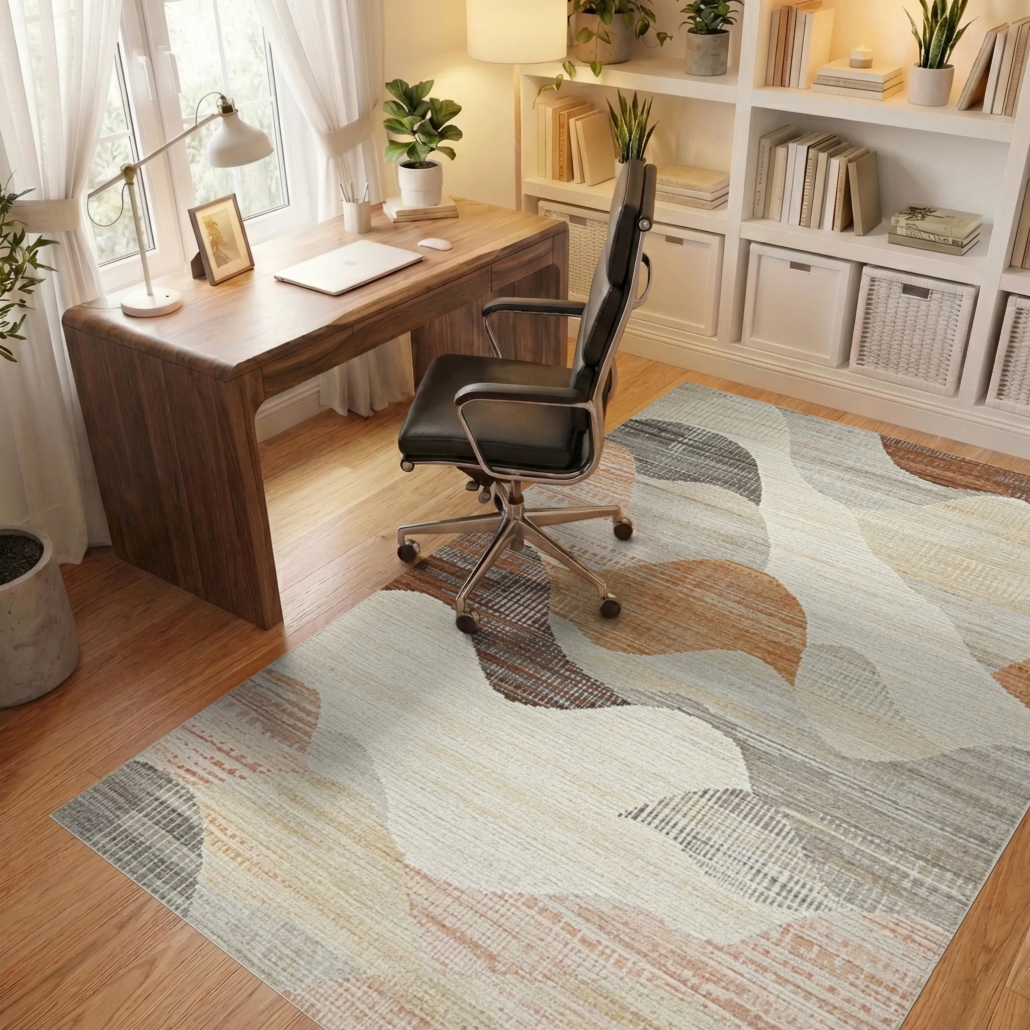 Earthy Tone Wavy Landscape Rug - Office View