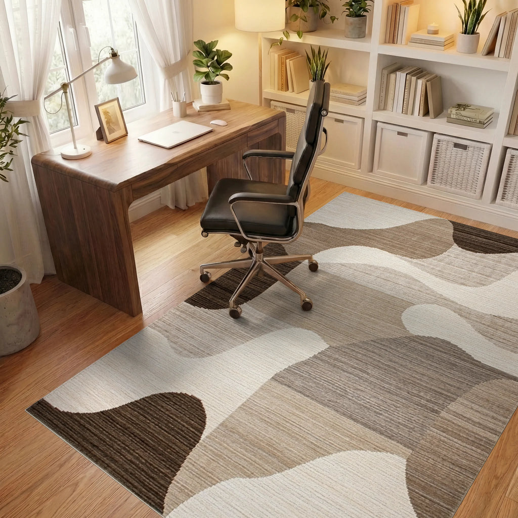 Earthy Toned Abstract Wave Rug - Office View