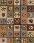 Earthy Toned Floral Grid Tile Art Rug - Cutout View