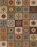 Earthy Toned Floral Grid Tile Art Rug - Cutout View