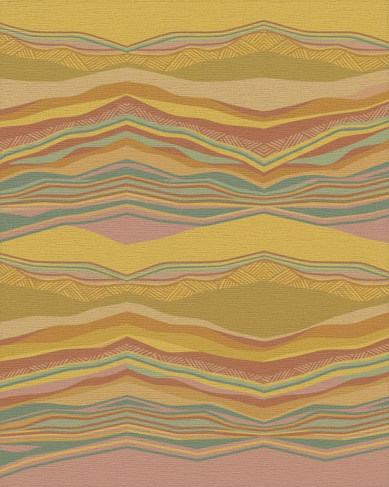 Earthy Toned Wavy Stripe Landscape Rug - Cutout View