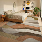 Earthy Tones Abstract Wave Rug - Bedroom View