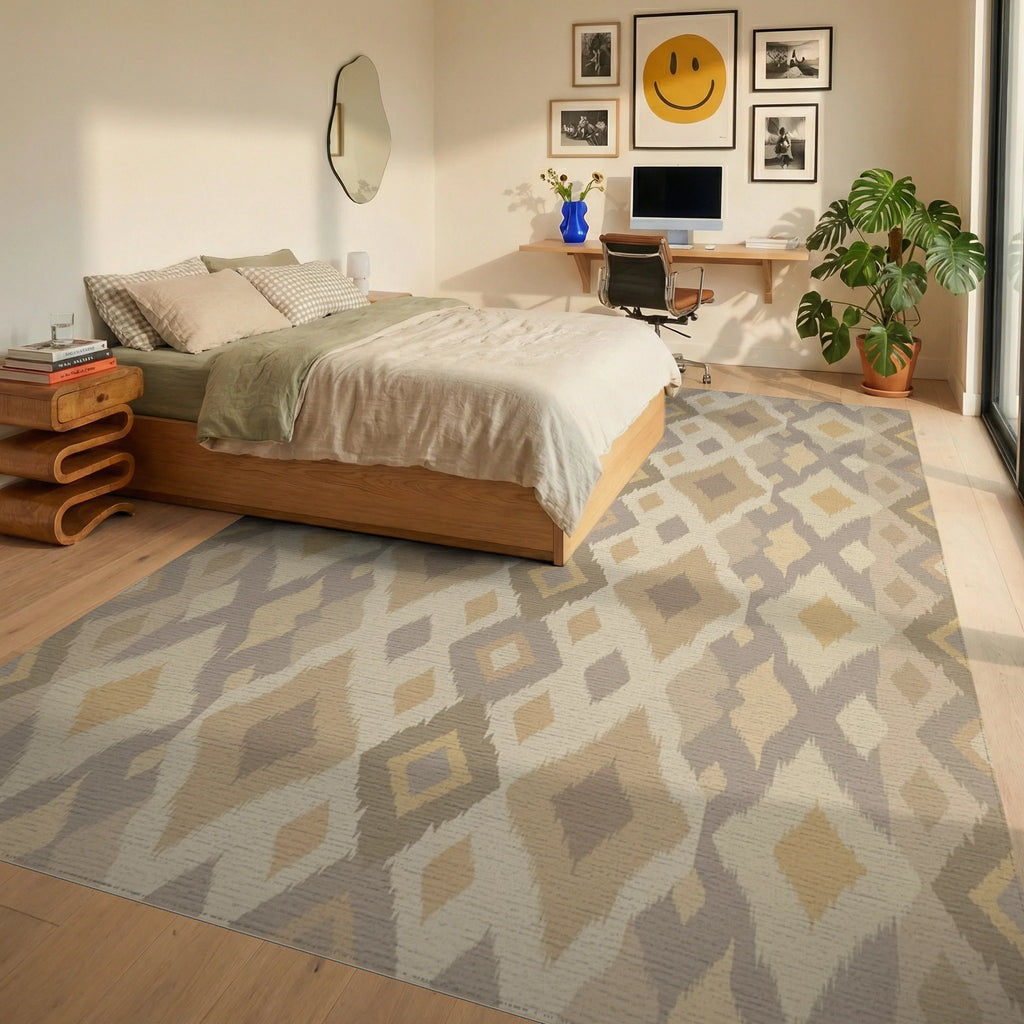 Earthy Tones Diamond Ikat Rug Bedroom View
