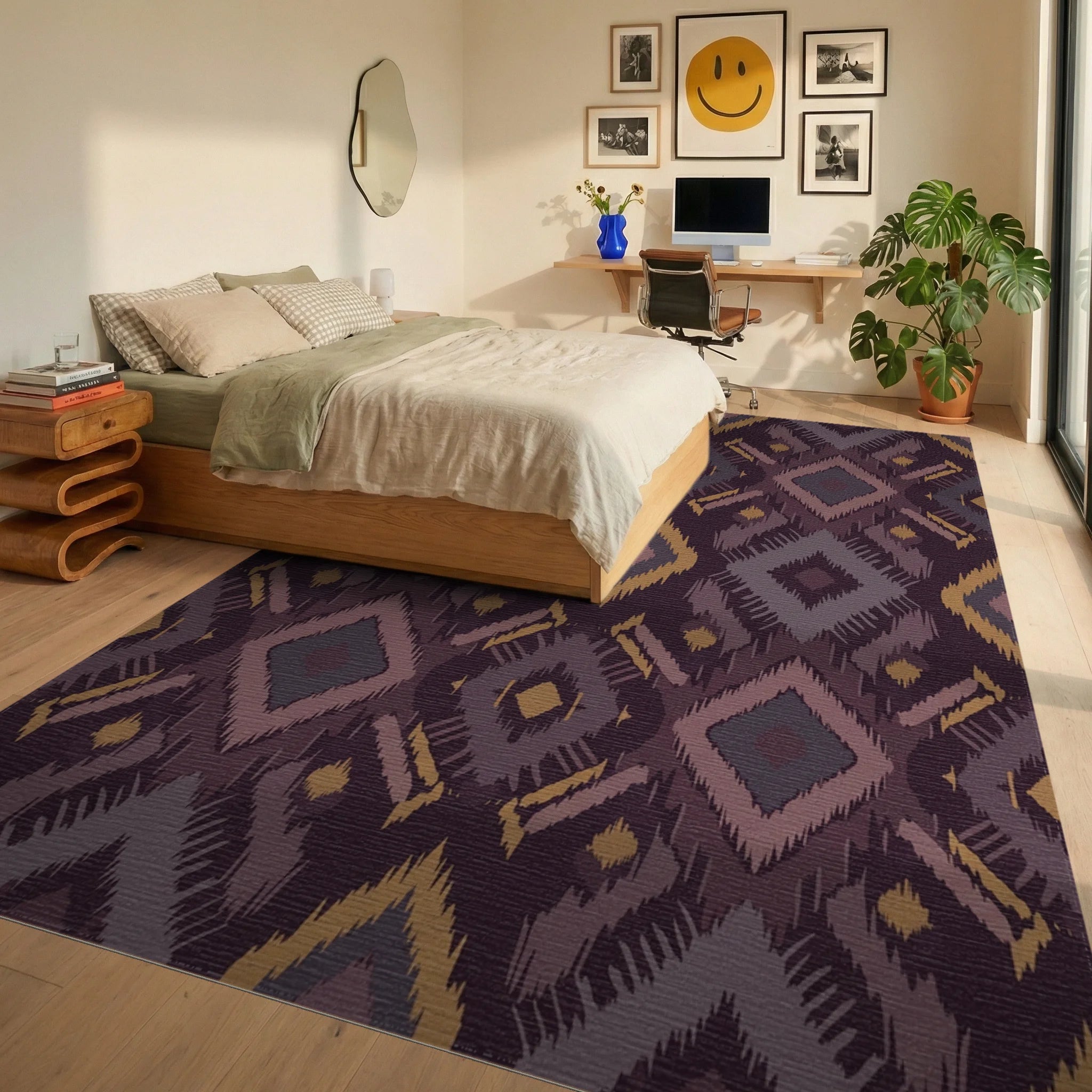 Earthy Tones Jagged Diamond Rug Bedroom View