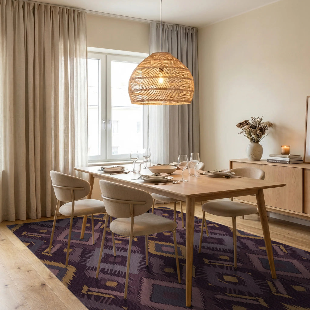 Earthy Tones Jagged Diamond Rug Dining Room View