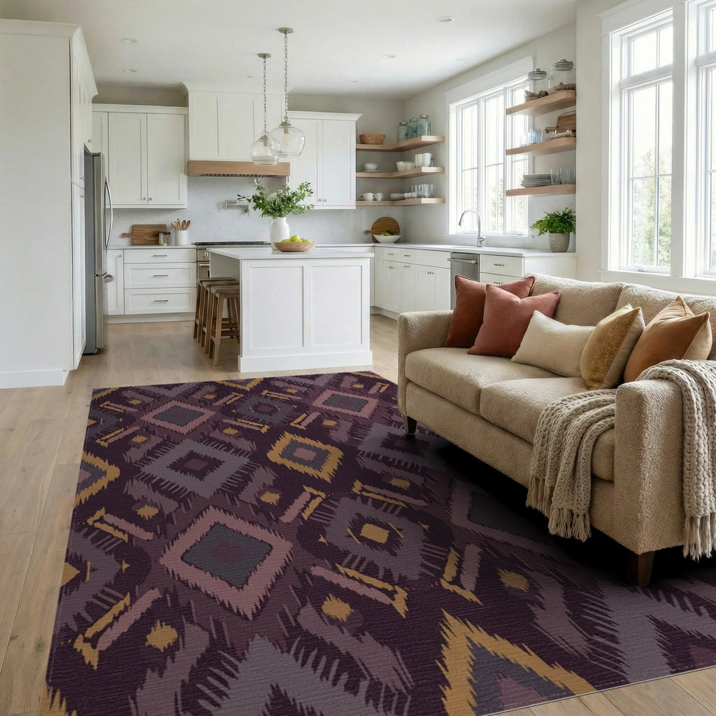 Earthy Tones Jagged Diamond Rug Living Room View