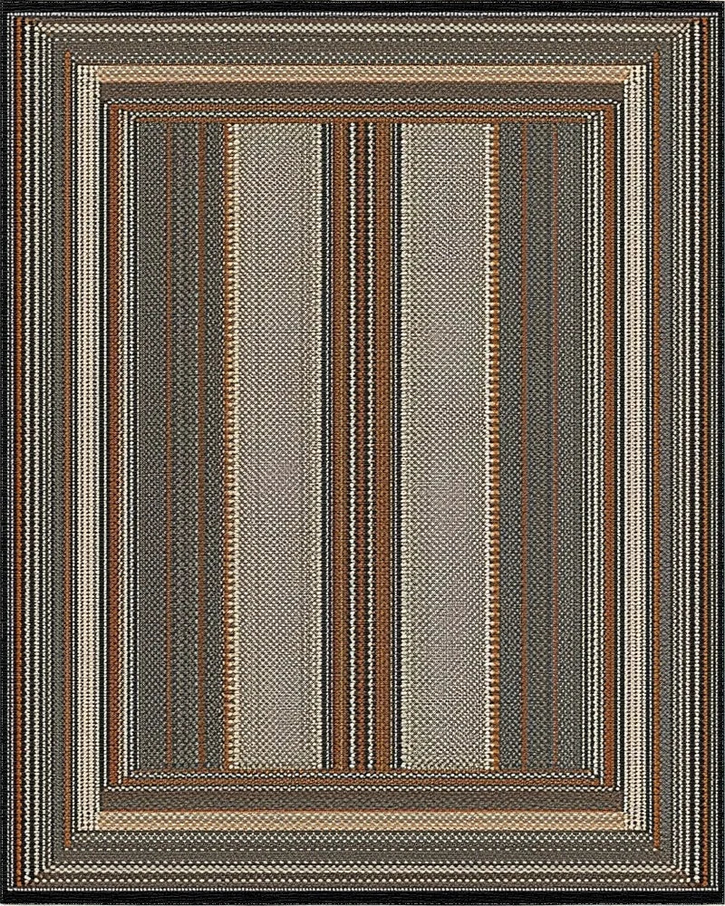Earthy Tones Striped Geometric Border Rug - Cutout View