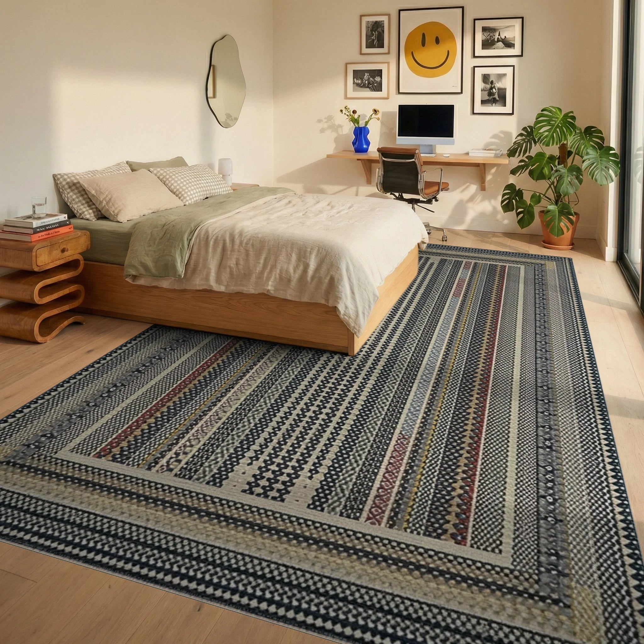Earthy Tones Striped Medley Rug - Bedroom View