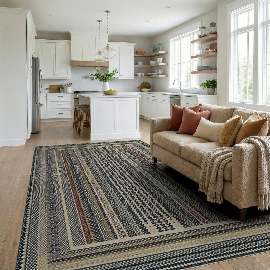 Earthy Tones Striped Medley Rug - Living Room View