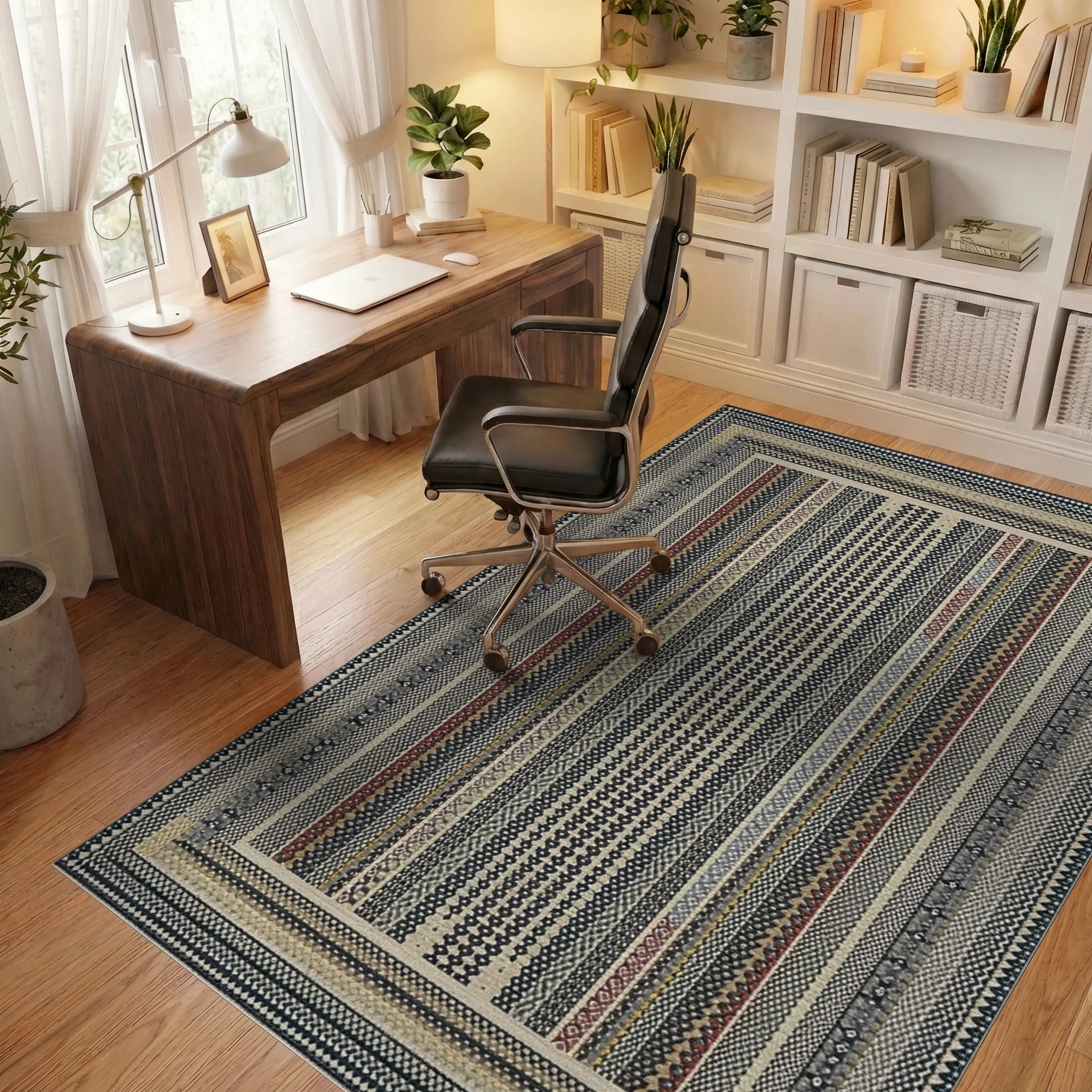 Earthy Tones Striped Medley Rug - Office View