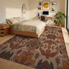 Earthy Tones Thunderbird Geometric Rug Bedroom View