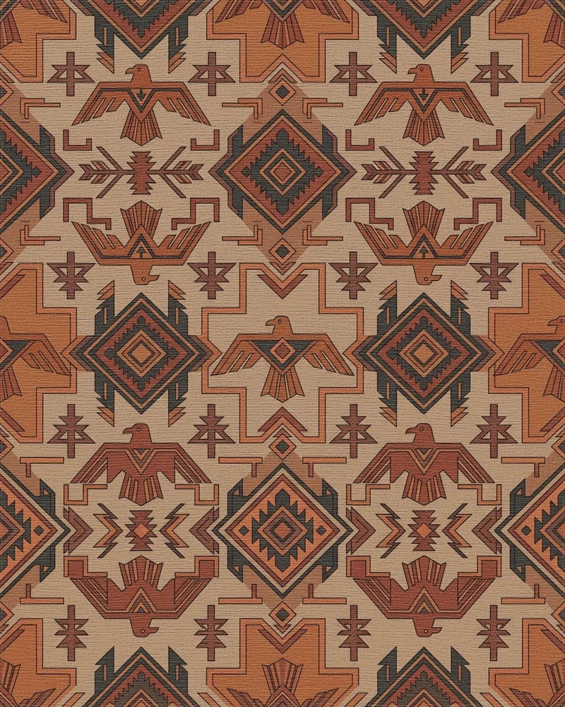 Earthy Tones Thunderbird Geometric Rug - Cutout View