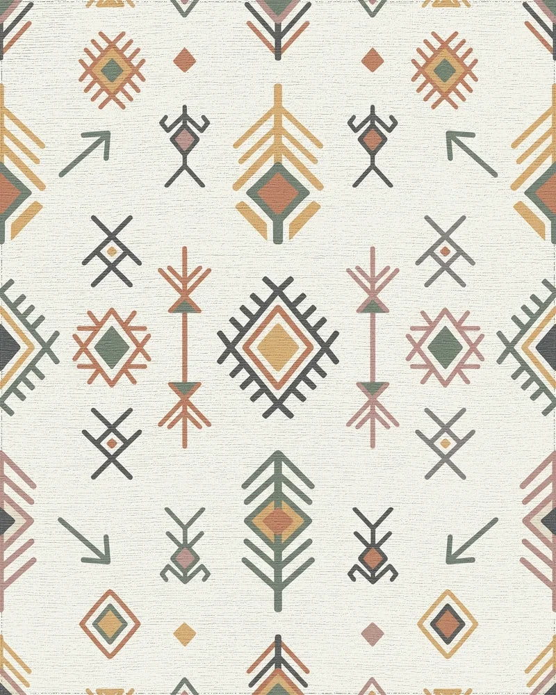 Earthy Tribal Diamond Feather Arrow Rug - Cutout View