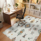 Earthy Tribal Diamond Feather Arrow Rug Office View