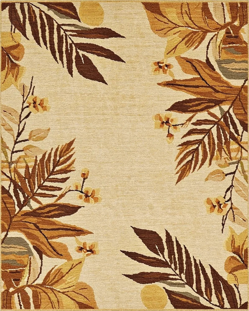 Earthy Tropical Leaf Floral Scroll Rug - Cutout View