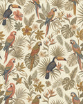 Earthy Tropical Toucan Parrot Foliage Rug - Cutout View
