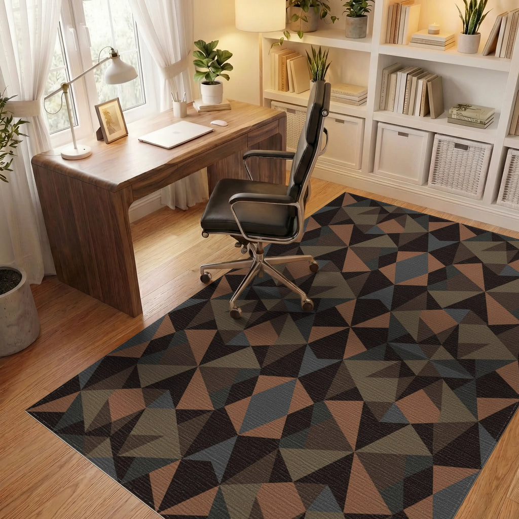 Earthy Warm Geometric Starburst Rug Office View