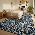 Elaborate Scrollwork Medallion Design Rug Bedroom View